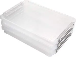 BTSKY 3 Pack A4 Plus Clear Plastic Stackable Storage Box Desk Paper with Buckle, Office Supplies Accessories File Protector Case Organizer, Portable Project Case Document Holders with 3 Lids