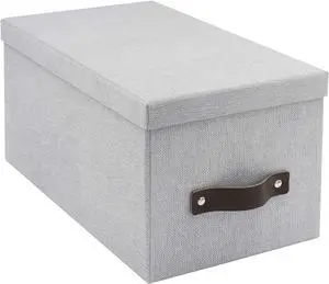Bigso Box of Sweden Silvia Organizational Storage Box with Leather Handle for Shelves and Stacks Easily - Durable and Decorative Storage Boxes with Lids - 5.9 in x 6.5 in x 11.6 in - Ash