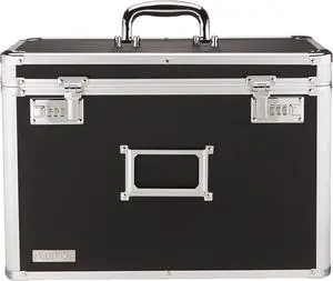 Vaultz File Organizer Storage Box - 14 x 7.25 x 12 Inch Legal Size, Portable Locking Storage Totes with Dual Combination Locks for Filing Office Documents - Black
