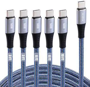 USB C to USB C Cable 10ft 6ft 3ft 5 Packs Fast Charger Cord Type C to Type C Cable Blue Braided 60W Usbc to Usbc Cable for Samsung S24/23/22 Phone 15 Pro Plus Max