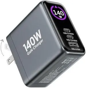 140W Laptop Charger, 3-Port USB C Charger Block Multi Devices Fast Charging, GaN Power Adapter with Touch Control LCD Monitor for MacBook Lenovo Asus Chromebook iPad iPhone 16/17 Samsung and More