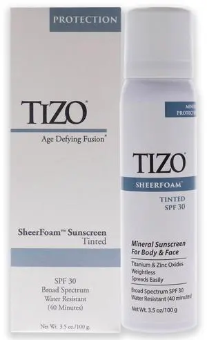 SheerFoam Body And Face Tinted SPF 30 by Tizo for Unisex - 3.5 oz Sunscreen SheerFoam Body And Face Tinted SPF 30 by Tizo for Unisex - 3.5 oz Sunscreen
