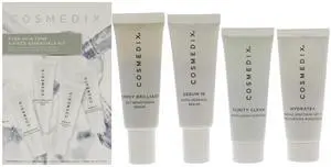 Even Skin Tone Essentials Kit by Cosmedix for Unisex - 4 Pc 0.5oz Purity Clean, 0.5oz Simply Brilliant, 0.5oz Serum 16, 0.5oz Hydrate Plus
