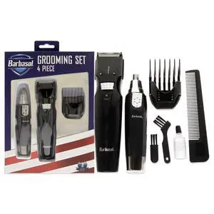 Grooming Set by Barbasol for Men - 5 Pc Body and Beard Trimmer, Guide Comb, Ear and Nose Trimmer, Rechargeable UL Adapter, Cleaning Brush, Oil Grooming Set by Barbasol for Men - 5 Pc Body and Beard Trimmer, Guide Comb, Ear and Nose Trimmer, Rechargeable UL Adapter, Cleaning Brush, Oil
