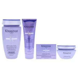 Blond Absolu Kit by Kerastase for Unisex - 3 Pc Kit 8.5oz Blond Absolu Bain Ultra-Violet Shampoo, 8.5oz Blond Absolu Cicaflash Conditioner, 6.8oz Blonde Absolu Ultra Violet Masque