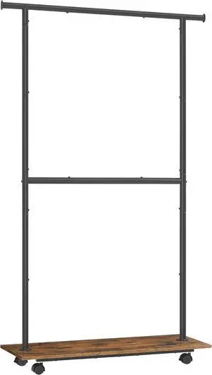 SONGMICS Clothes Rack with Wheels, Middle Rod Clothing Rack for Hanging Clothes, 38.8 Inches Garment Rack with Shelf, Height Adjustable, Loads up to 121 lb, Rustic Brown and Ink Black UHSR153B01