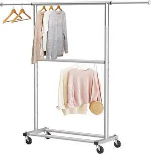 SIMPLE HOUSEWARE Double Rod Garment Rack, Grey