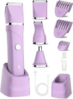 AREYZIN Bikini Trimmer for Women,Painless Electric Shaver for Women,3 in 1 Pubic Hair Trimmer,USB Recharge Dock,Replaceable Ceramic Blade Heads,IPX7,Personal Shaver Kits,Purple