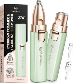 VOGCREST Hair Trimmer, 2 in 1 Facial Hair Remover & Eyebrow Trimmer for Women - Rechargeable, Portable, LED Light