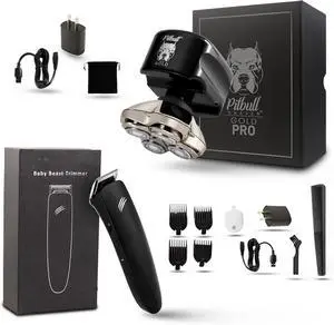 Skull Shaver Pitbull Gold PRO Head and Face Shaver: Ultimate Grooming Kit for Men, 5-in-1 Premium Bald Head Electric Head Shaver, Wet and Dry Easy