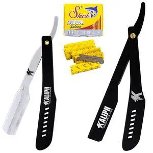 Kaliph Professional Straight Razor For Men - Premium Pack of 2 Straight Edge Barber Razor With 100 Blades - Smooth Shaving Men's Manual Cut Throat Shaver Safety Kit (Black)