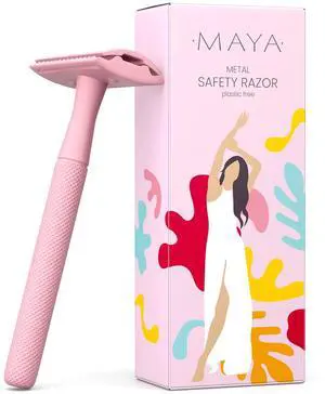 Womens Safety Razor (Pink) Metal Double Edge Razor (No Blades) Eco Friendly Ladies Shaver for Girls with Sensitive Skin