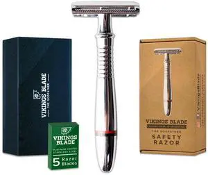VIKINGS BLADE Double Edge Safety Razor for Men + 5 Swedish Steel Blades + Luxury Case. Classic 3-Piece. Reusable, Eco-Friendly (The Godfather)