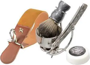 Grandslam Shaving Straight Razor Kit, Steel Cutthroat Straight Razor With Leather Strop, Shave Brush, Stainless Steel Shaving Bowl and Stand, Gift for Men