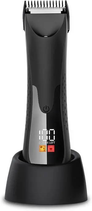 Groin Hair Trimmer - Electric Manscape Trimmer for Men, Waterproof Ball Trimmer for Pubic/Body/Groin Grooming with Ceramic Blade, LED Light, Charging Base