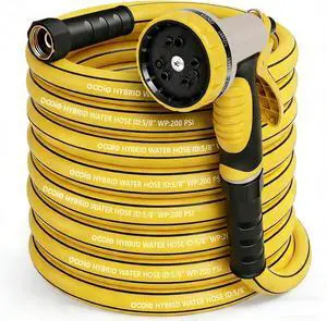 Garden Hose 75 ft x 5/8" with Nozzle, Water Hose Heavy Duty Flexible, Lightweight Kink-less Hybrid Hose with Swivel Handle, Male to Female Fittings Garden Hose 75 ft x 5/8" with Nozzle, Water Hose Heavy Duty Flexible, Lightweight Kink-less Hybrid Hose with Swivel Handle, Male to Female Fittings