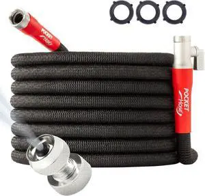 Pocket Hose 100 FT Silver Bullet 2.0 Expandable Garden Hose w/Turbo Shot Nozzle, AS SEEN ON TV, Lead-Free, Solid Aluminum Connectors, Easy On/Off Valve, Kink-Free, Leak-Proof Pocket Hose 100 FT Silver Bullet 2.0 Expandable Garden Hose w/Turbo Shot Nozzle, AS SEEN ON TV, Lead-Free, Solid Aluminum Connectors, Easy On/Off Valve, Kink-Free, Leak-Proof