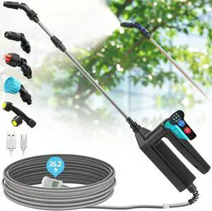 Battery Powered Sprayer Wand, 32 Inch Garden Sprayer Telescopic Wand with 3 Adjustable Speeds, Battery Indicator, 26.2 FT Hose, 7.4V Rechargeable Water Sprayer Wand with 4 Adjustable Nozzles & Filter Battery Powered Sprayer Wand, 32 Inch Garden Sprayer Telescopic Wand with 3 Adjustable Speeds, Battery Indicator, 26.2 FT Hose, 7.4V Rechargeable Water Sprayer Wand with 4 Adjustable Nozzles & Filter