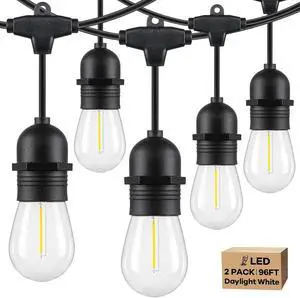 Lakumu 2-Pack 96FT Outdoor String Lights with Waterproof Shatterproof Dimmable 5000K Daylight White E12 Filament S14 LED Bulbs for Backyard Hanging Lights Linkable Patio Light for Deck Bistro Pergola Lakumu 2-Pack 96FT Outdoor String Lights with Waterproof Shatterproof Dimmable 5000K Daylight White E12 Filament S14 LED Bulbs for Backyard Hanging Lights Linkable Patio Light for Deck Bistro Pergola