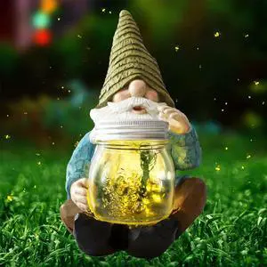 Solar Firefly Jar Gnome Resin LED Garden Statue | Waterproof hand-painted resin; flickering firefly LED lights; holiday gift for women mom grandma Solar Firefly Jar Gnome Resin LED Garden Statue | Waterproof hand-painted resin; flickering firefly LED lights; holiday gift for women mom grandma