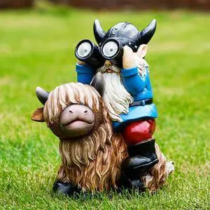 Joint Honglin Solar Garden Statues Resin Gnome Sitting on Highland Cow Outdoor Telescope Gnome Decorations Yard Ornament for Patio Lawn Balcony, Unique Housewarming Birthday Gifts for Mom Dad Joint Honglin Solar Garden Statues Resin Gnome Sitting on Highland Cow Outdoor Telescope Gnome Decorations Yard Ornament for Patio Lawn Balcony, Unique Housewarming Birthday Gifts for Mom Dad