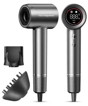 Cosy Companions Hair Dryer - Negative Ionic Blow Dryer with 150000 RPM High Speed Brushless Motor for Fast Drying, Low Noise, HD Display Hair Dryer with Diffuser and Nozzle, 5 Temps & 2 Speeds Cosy Companions Hair Dryer - Negative Ionic Blow Dryer with 150000 RPM High Speed Brushless Motor for Fast Drying, Low Noise, HD Display Hair Dryer with Diffuser and Nozzle, 5 Temps & 2 Speeds