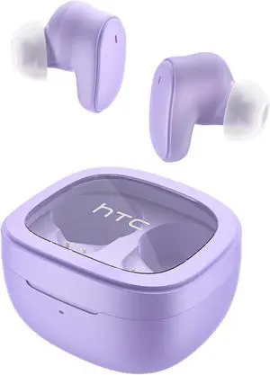 HTC True Wireless Bluetooth Earbuds 9 Bluetooth 5.3, in-Ear Earphones Transparent Case Design with Wireless Charging Fuction, 24Hour Playtime/Game Modes/Built-in Mic/Touch Control -Purple HTC True Wireless Bluetooth Earbuds 9 Bluetooth 5.3, in-Ear Earphones Transparent Case Design with Wireless Charging Fuction, 24Hour Playtime/Game Modes/Built-in Mic/Touch Control -Purple