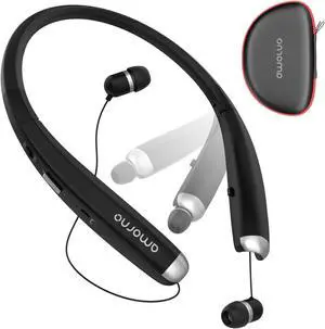 AMORNO Foldable Bluetooth Headphones, Wireless Neckband Sports Headset with Retractable Earbuds, Sweatproof Noise Cancelling Stereo Earphones with Mic AMORNO Foldable Bluetooth Headphones, Wireless Neckband Sports Headset with Retractable Earbuds, Sweatproof Noise Cancelling Stereo Earphones with Mic