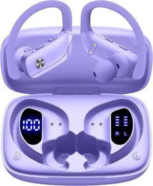 bmani Ear Buds Wireless Earbuds Bluetooth Headphones with 80H Playtime LED Display Case, Over-Ear Hook with Mic, Stereo Sound, Easy Button Controls, Sports Earphones for Running Workout Gym Purple bmani Ear Buds Wireless Earbuds Bluetooth Headphones with 80H Playtime LED Display Case, Over-Ear Hook with Mic, Stereo Sound, Easy Button Controls, Sports Earphones for Running Workout Gym Purple