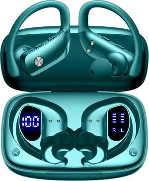 bmani Ear Buds Wireless Earbuds Bluetooth Headphones with 80H Playtime LED Display Case, Over-Ear Hook with Mic, Stereo Sound, Easy Button Controls, Sports Earphones for Running Workout Gym Green bmani Ear Buds Wireless Earbuds Bluetooth Headphones with 80H Playtime LED Display Case, Over-Ear Hook with Mic, Stereo Sound, Easy Button Controls, Sports Earphones for Running Workout Gym Green