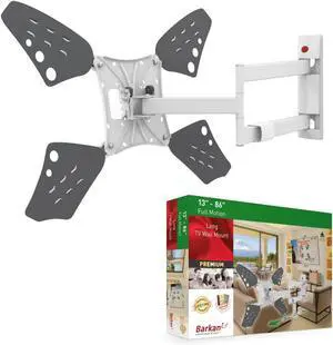Barkan Long White TV Wall Mount, 13-80 inch Full Motion Articulating - 4 Movement Flat/Curved Screen Bracket, Holds up to 110lbs Barkan Long White TV Wall Mount, 13-80 inch Full Motion Articulating - 4 Movement Flat/Curved Screen Bracket, Holds up to 110lbs