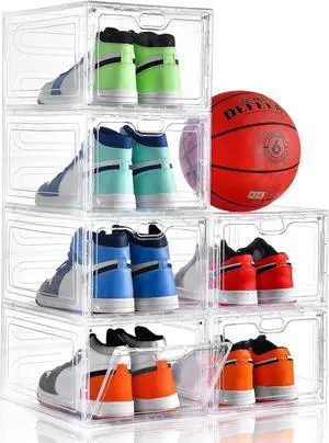 INSTY 6 Pack Large Shoe Storage Box, Clear Shoe Storage Organizer with Magnetic Door, Stackable,Shoe Containers For Display Sneakers, Easy Assembly, Fit up to US Size 12, Clear INSTY 6 Pack Large Shoe Storage Box, Clear Shoe Storage Organizer with Magnetic Door, Stackable,Shoe Containers For Display Sneakers, Easy Assembly, Fit up to US Size 12, Clear