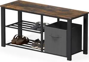 Simple Houseware Wooden Top Shoe Rack Bench with Bins, Rustic Brown Simple Houseware Wooden Top Shoe Rack Bench with Bins, Rustic Brown