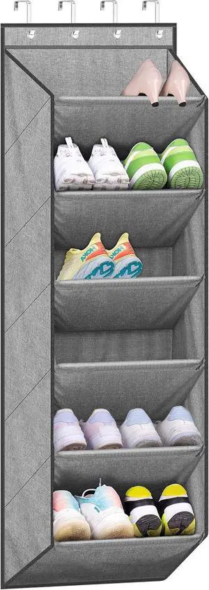 SLEEPING LAMB Over The Door Shoe Organizer for Closet with Large Deep Pockets, Narrow Shoe Rack for Door Hanging Boots Storage, Grey SLEEPING LAMB Over The Door Shoe Organizer for Closet with Large Deep Pockets, Narrow Shoe Rack for Door Hanging Boots Storage, Grey