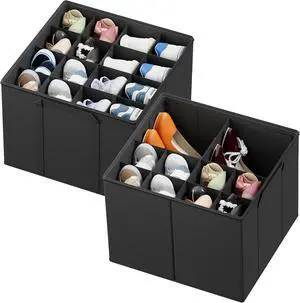 SpaceAid Shoe Organizer for Closet, 2 Pack Foldable Shoe Storage Containers Baskets Boxes Bins w/Adjustable Dividers, Fits 16-32 Pairs, Black SpaceAid Shoe Organizer for Closet, 2 Pack Foldable Shoe Storage Containers Baskets Boxes Bins w/Adjustable Dividers, Fits 16-32 Pairs, Black