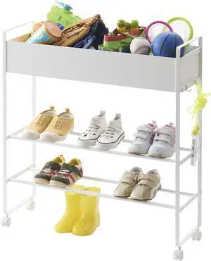 YAMAZAKI Home Rolling Entryway Storage Rack for Shoes, Gear and Toys, White YAMAZAKI Home Rolling Entryway Storage Rack for Shoes, Gear and Toys, White