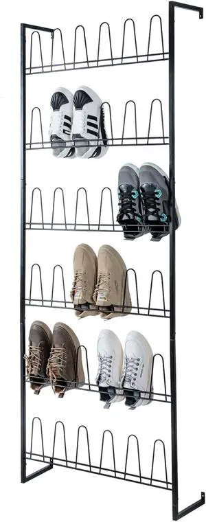 MyGift 70 Inch Black Metal Wall Mounted Shoe Rack with 36 Hooks MyGift 70 Inch Black Metal Wall Mounted Shoe Rack with 36 Hooks