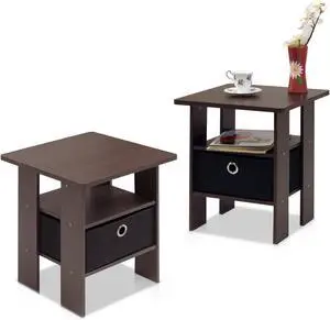 Furinno Andrey Set of 2 End Table / Side Table / Night Stand / Bedside Table with Bin Drawer, Dark Brown/Black Furinno Andrey Set of 2 End Table / Side Table / Night Stand / Bedside Table with Bin Drawer, Dark Brown/Black