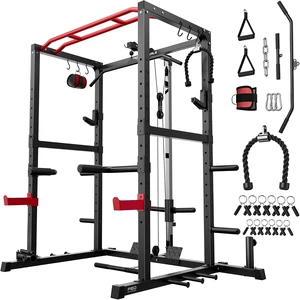 SPORTSROYALS Power Rack, Multi-Functional Power Cage, Squat Rack with Pulley System & LAT Pull Down, Workout Cage with J Hooks for Home Gym SPORTSROYALS Power Rack, Multi-Functional Power Cage, Squat Rack with Pulley System & LAT Pull Down, Workout Cage with J Hooks for Home Gym