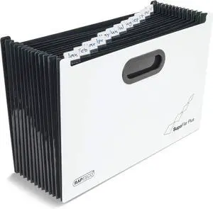 Rapesco 1624 SupaFile Plus 13-Part Desktop Expanding File Organiser Oversized to Fit Files and Folders up to 38.5 cm Wide, A4+, White with Black Dividers