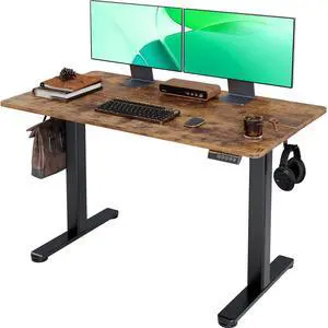 Claiks Electric Standing Desk, Adjustable Height Stand up Desk, 24x48 Inches Sit Stand Home Office Desk with Splice Board, Black Frame/Rustic Brown Top