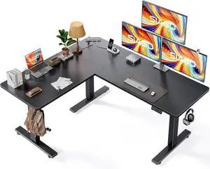 SIAGO L-Shaped Standing Desk - 63 x 55 Inch Adjustable Corner Standing Desk with Charging Station - L Shape Sit Stand Table with Memory Controller, Splice Board for Home Office