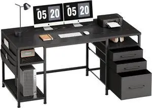 Maihail Home Office Desk with Drawers Adjustable Shelves, 59 inch Writing Desk with File Cabinet, Large Computer Desk with Storage, Vintage, Black