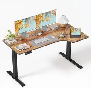 FEZIBO 55×32 inch L Shaped Electric Corner Standing Desk, 4 Memory Height Settings,Home Office & Computer Height Adjustable Table, Ergonomic Sit and Stand Up Workstation with Splice Board,Rustic Brown