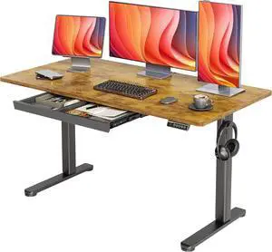 YDN Standing Desk with Drawers, Electric Adjustable Height 55 x 24 Inch Stand Up Desks for Home Office, Rustic Brown