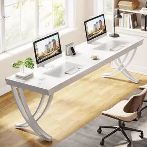 Tribesigns 2-Person Office Computer Desk, 78.7-Inch Extra Long Desk, Large Double Writing Desk for Home Office, Workstation Work Desk for Two People with Stylish Legs (White)