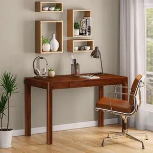 NTC Flow Modern Wooden Rectangle Desk Table with Hidden Drawer  Waterproof & Heat Resistant, Dark Walnut