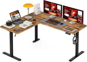 Grandder L Shaped Standing Desk Adjustable Height, Electric Standing Corner Desk, 63 Inch Sit Stand Computer Table with Splice Board, Rustic Brown