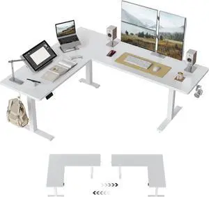 Cubiker 75 * 63" L Shaped Standing Desk, Reversible Corner Standing Desk, Suitable for Home Office, White