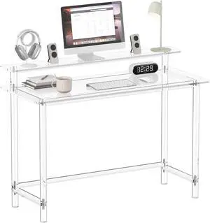 Eglaf Acrylic Desk - 47.2" L x 19.7'' W x 34.5" H - Modern Home Office Desk with Monitor Stand - Clear Desk Computer Desk Writing Table for Office, Living Room, Bedroom